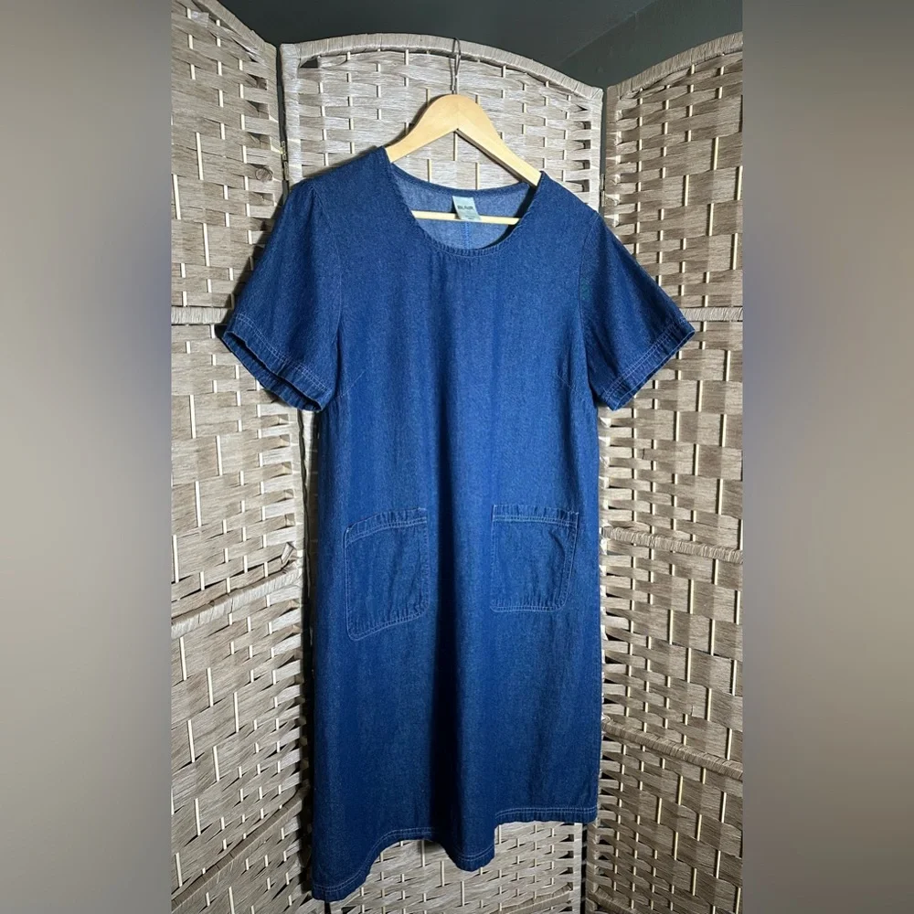 Blair 100% Cotton Made in India Front Pockets Denim Dress - Size Medium - Picture 2 of 11